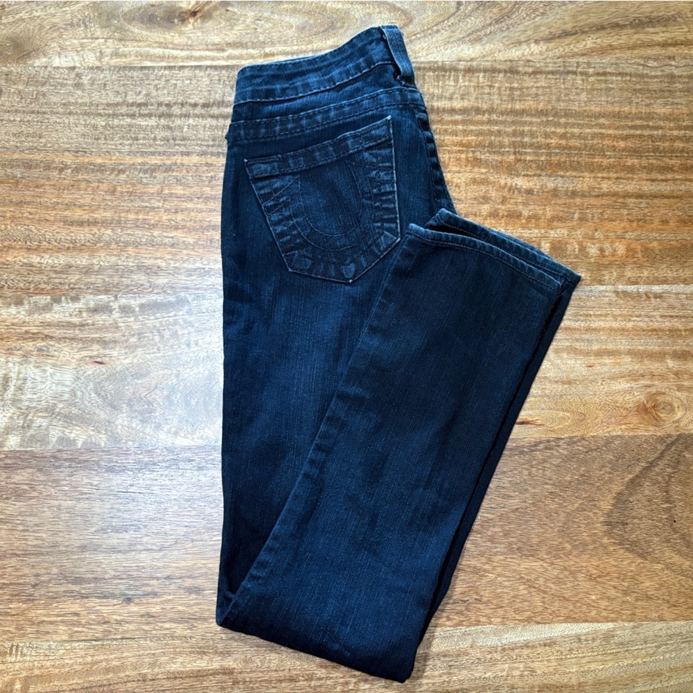 True Religion Womens Slim Straight Leg Jeans Mid Rise Denim Stretch Blue Size 24